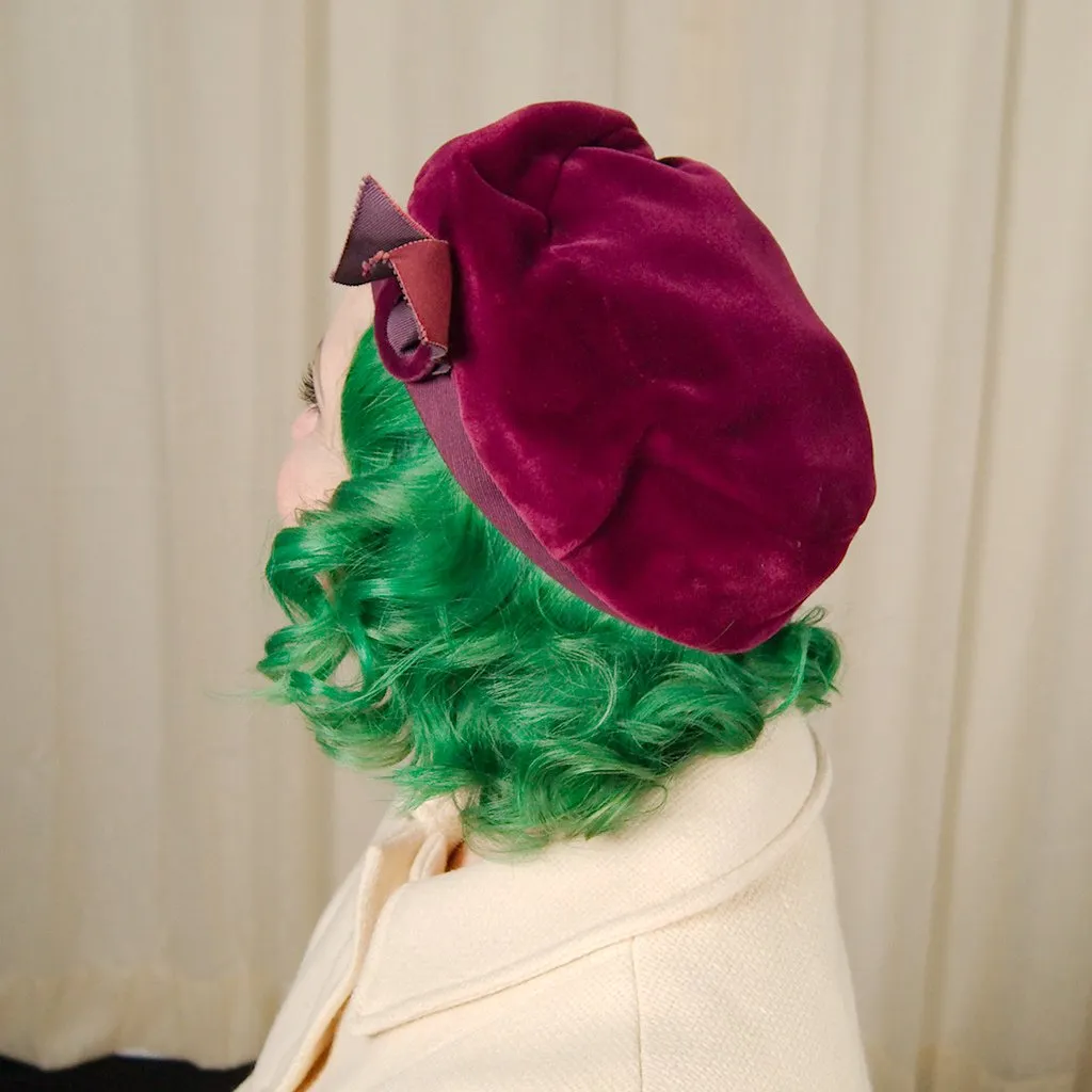 1950s Plum Velvet Beret Hat