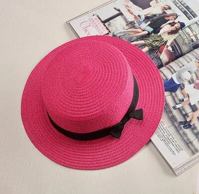 2023 simple Summer Parent-child Beach Hat Female Casual Panama Hat Lady Brand Women Flat brim Bowknot Straw cap girls Sun Hat