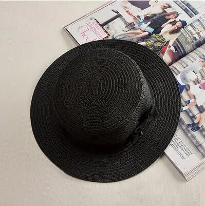 2023 simple Summer Parent-child Beach Hat Female Casual Panama Hat Lady Brand Women Flat brim Bowknot Straw cap girls Sun Hat