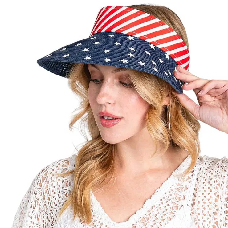 American Flag Roll Up Visor With Adjustable Elastic Band