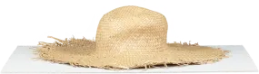 Beige Natural Straw Hat With Fringed Edge One Size