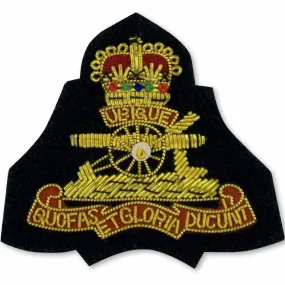 Beret Badge - Royal Artillery Officer - B/W on Black Backing - Tudor Crown