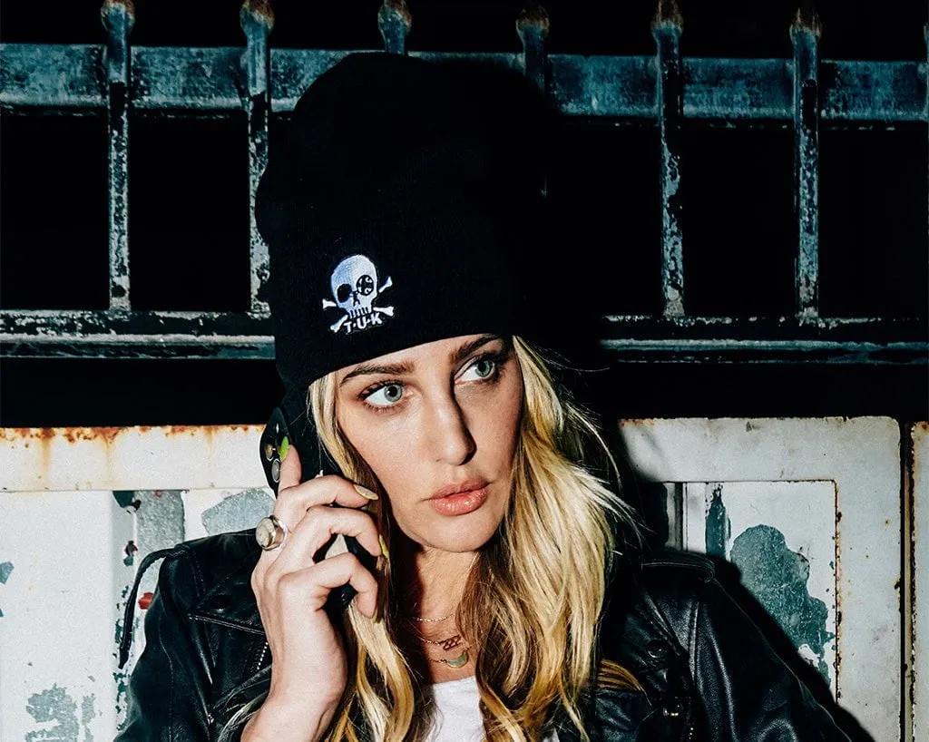 Black Skull Embroidery Beanie