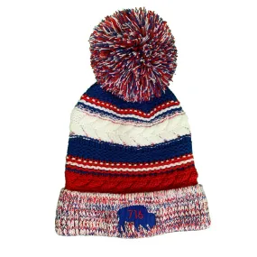 Blue & Red Pom Pom Beanie