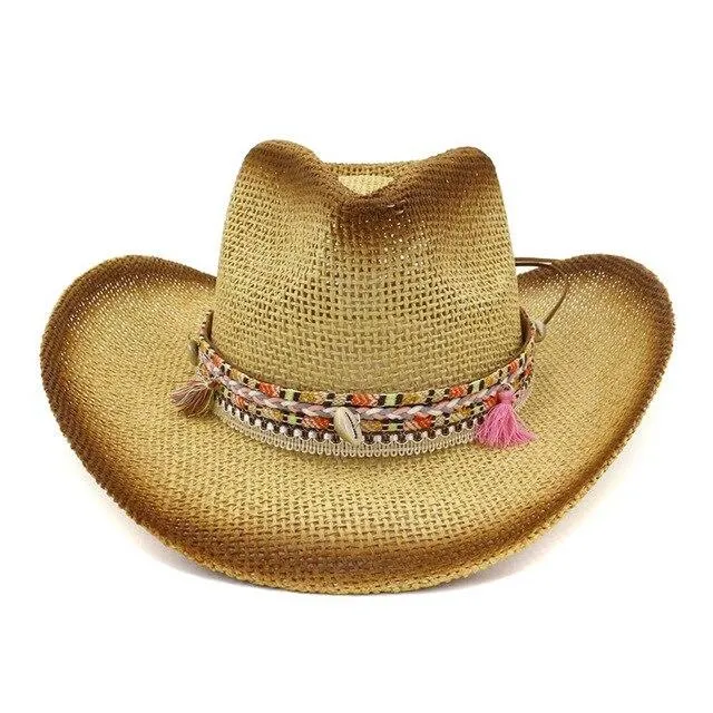 Brown Paper Straw Cowboy Hat