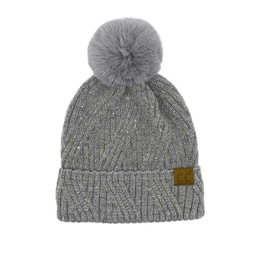 C.C Sequin with Pom Beanie Hat