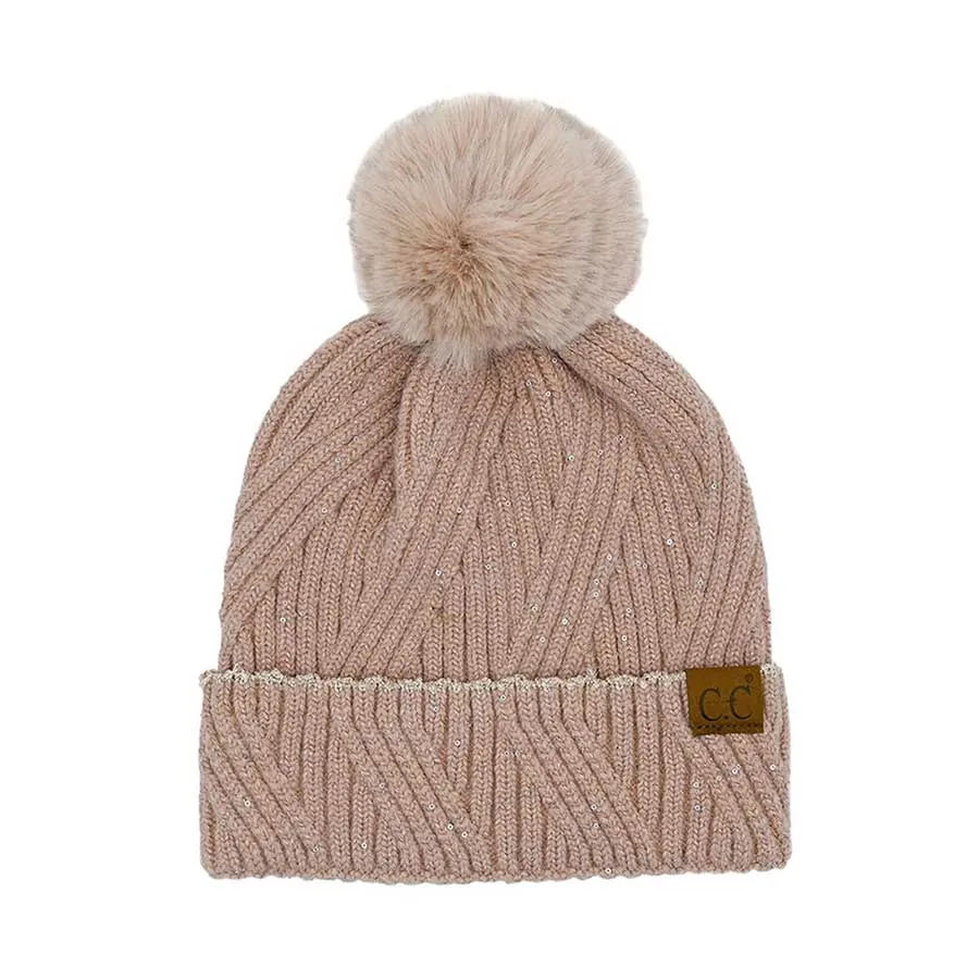 C.C Sequin with Pom Beanie Hat