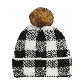 Chenille Beanie White Check