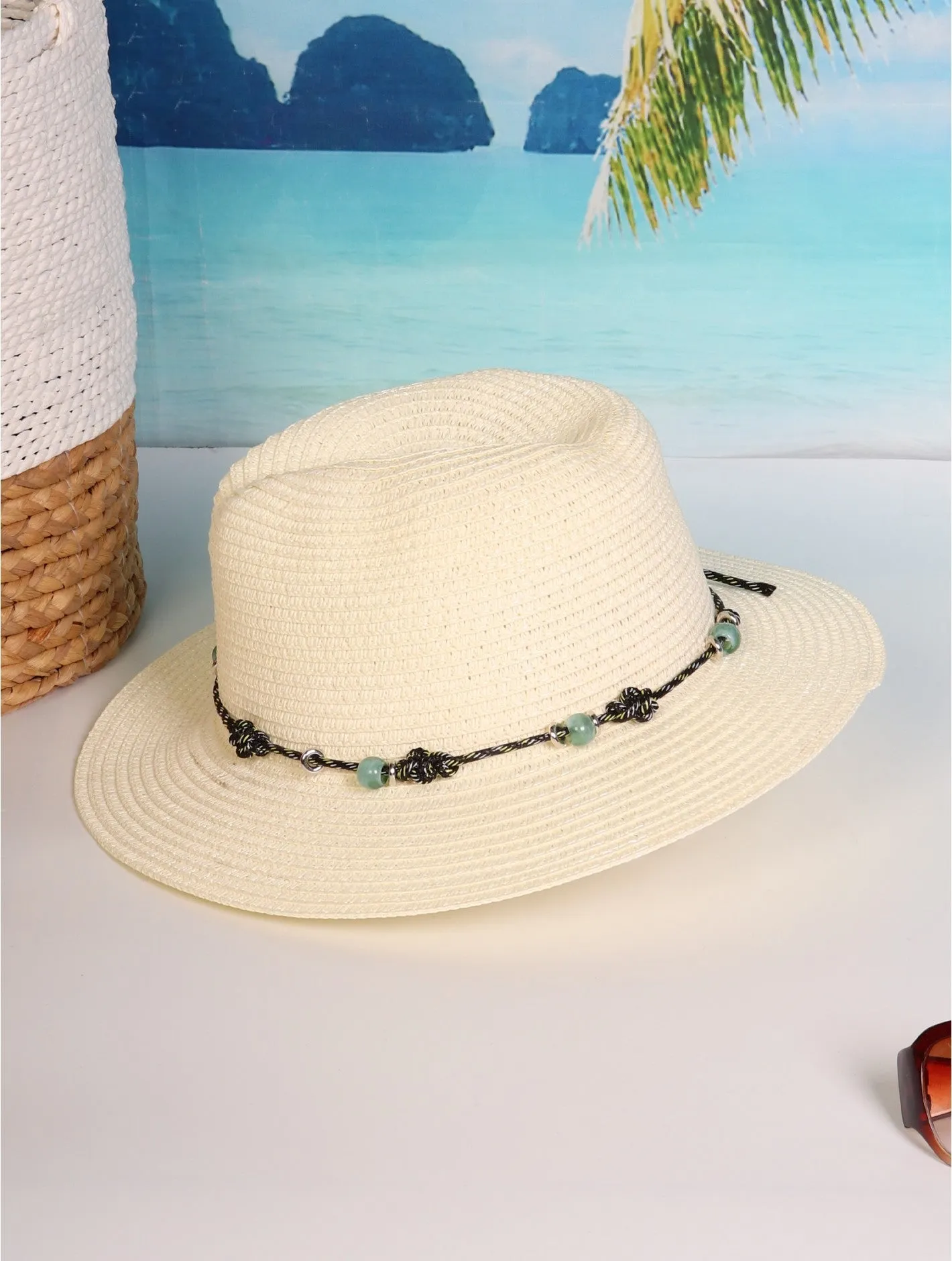 Cream Sunhat with Beaded Detail