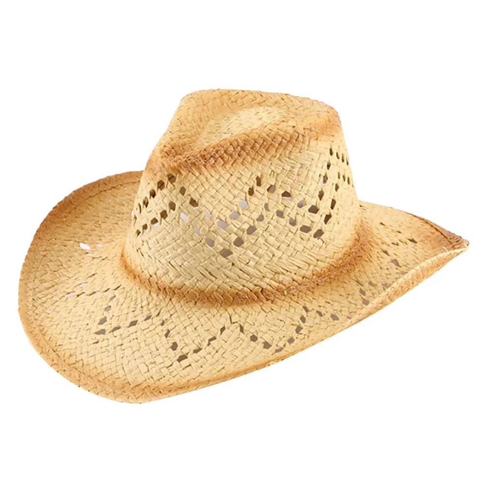 Edge Gradation Pointed Open Weave Panama Cowboy Straw Hat