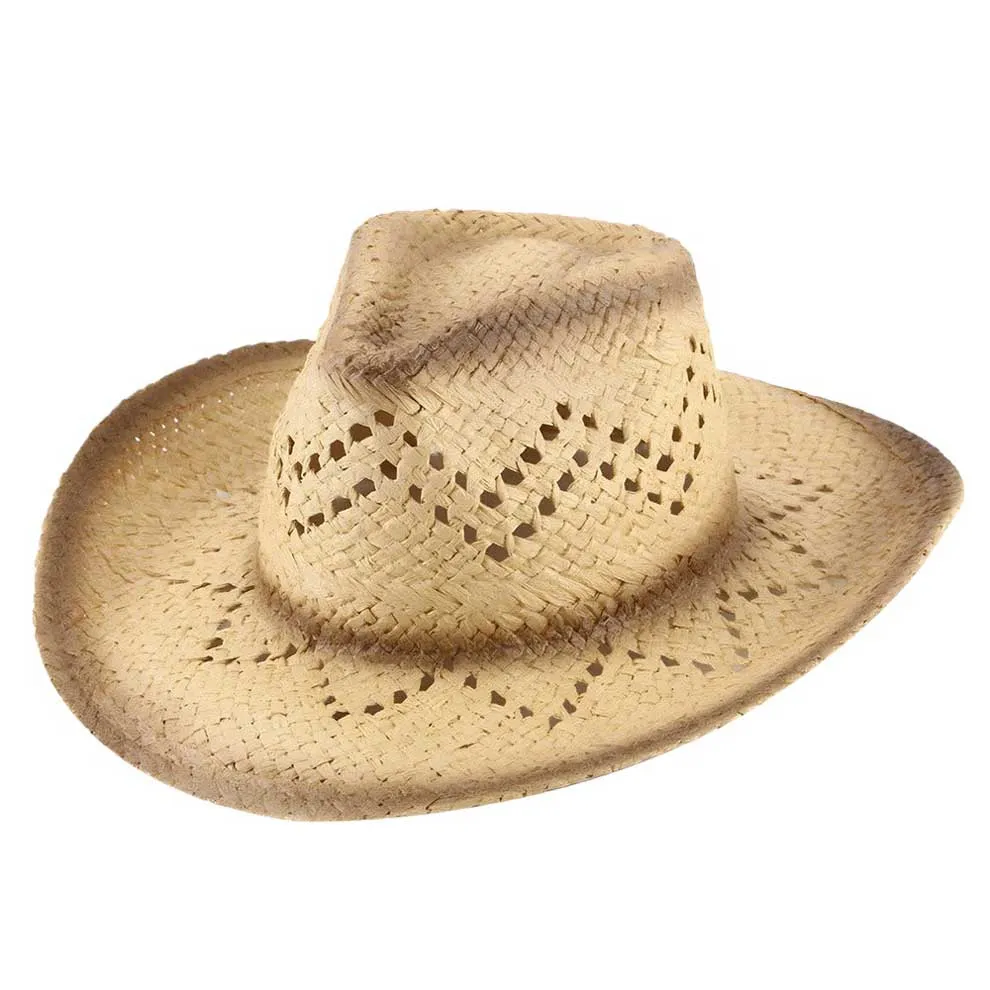 Edge Gradation Pointed Open Weave Panama Cowboy Straw Hat