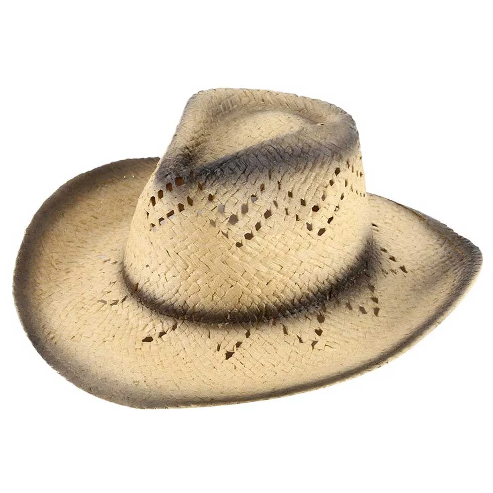 Edge Gradation Pointed Open Weave Panama Cowboy Straw Hat