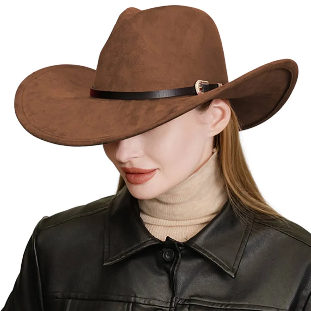 Faux Leather Band Solid Cowboy Fedora Panama Hat