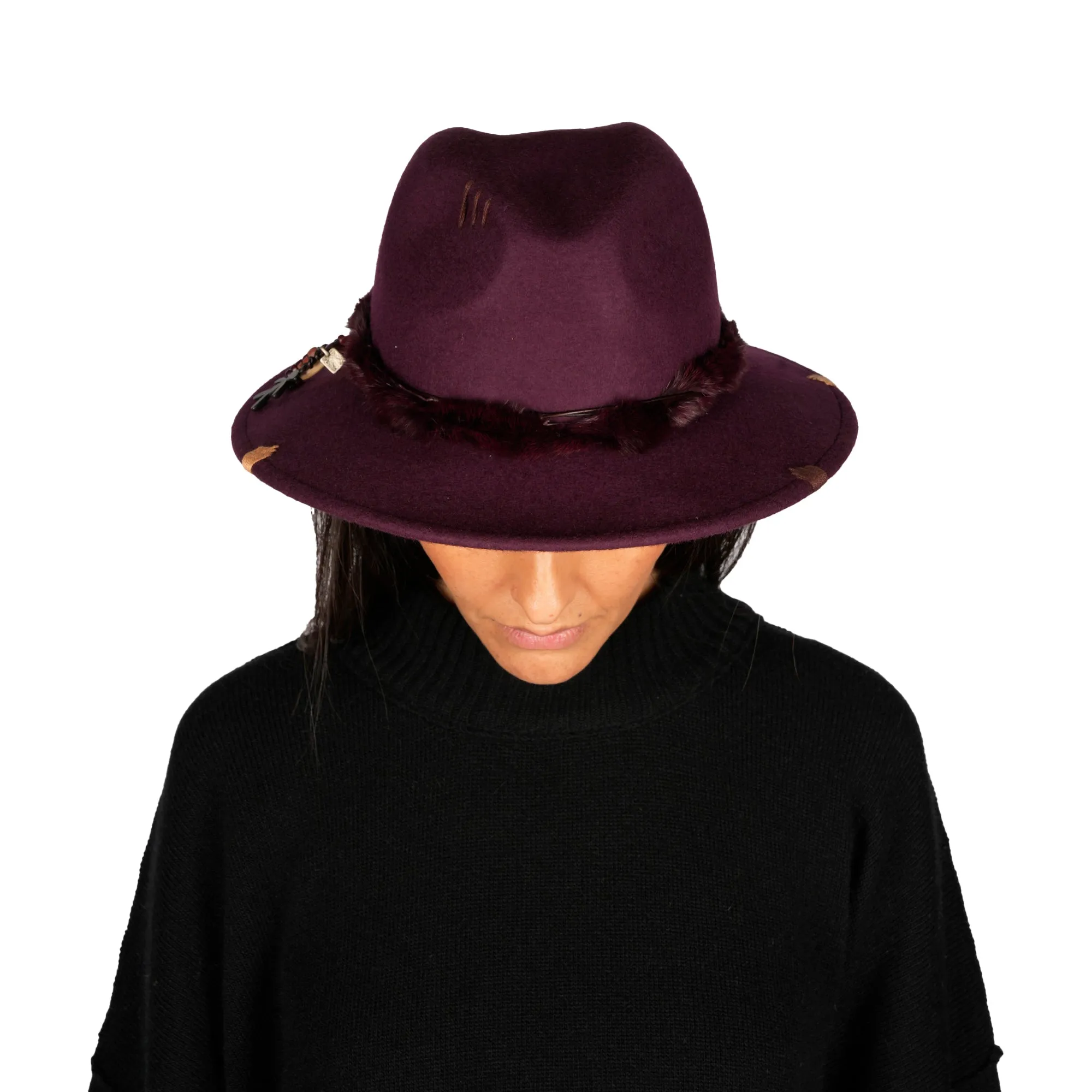 Fur Hat Wool Burgundy