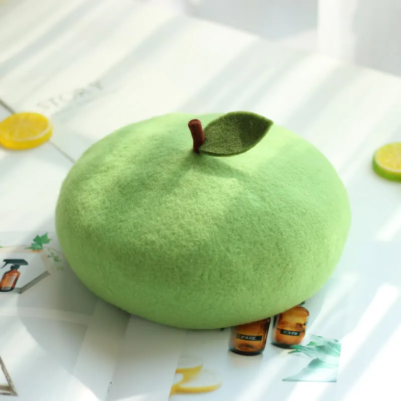 Green apple Wool Beret by0122