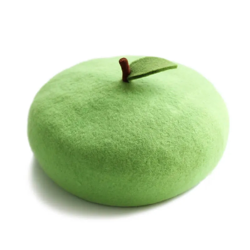 Green apple Wool Beret by0122