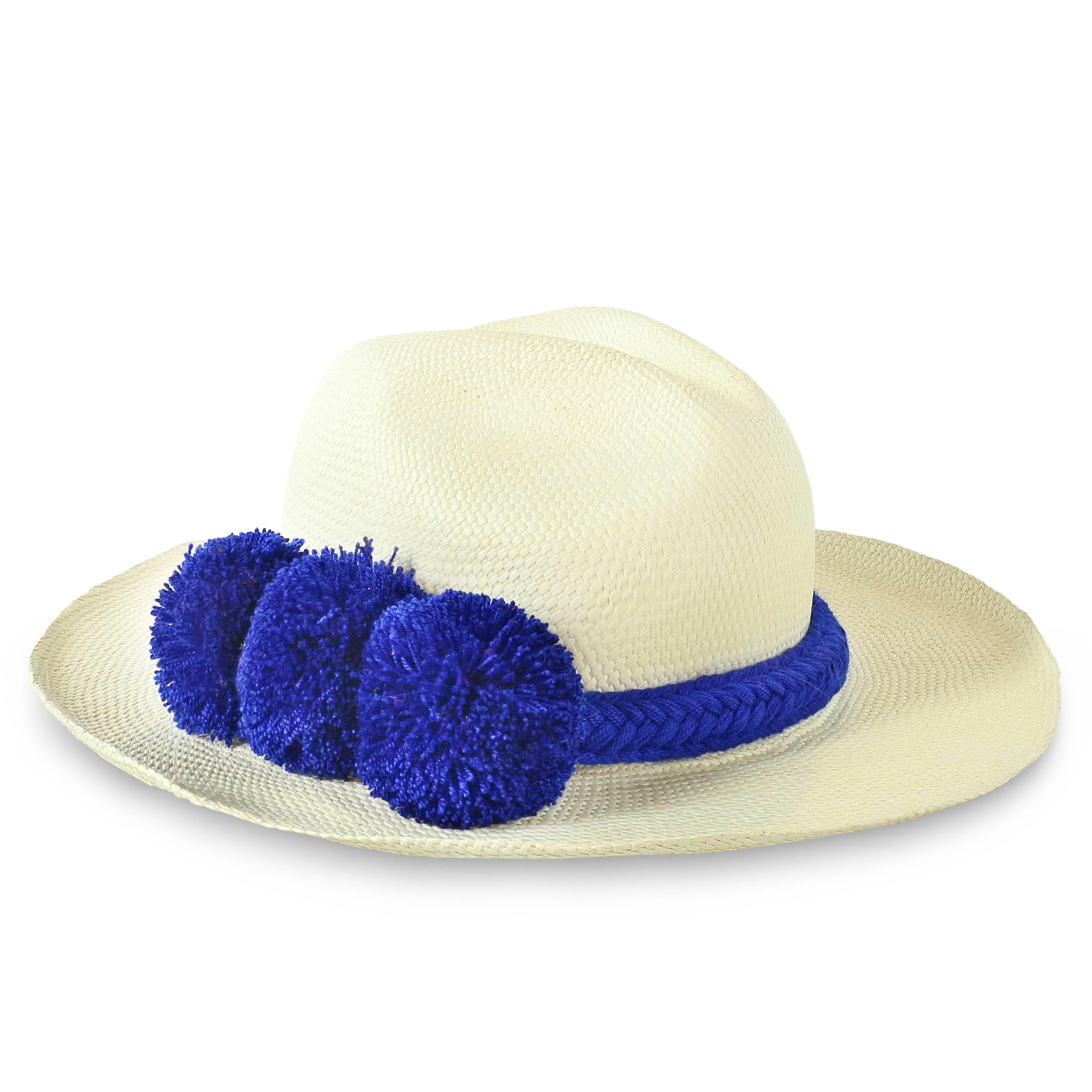 GUADALUPE HAT   WHITE BLUE POM POM