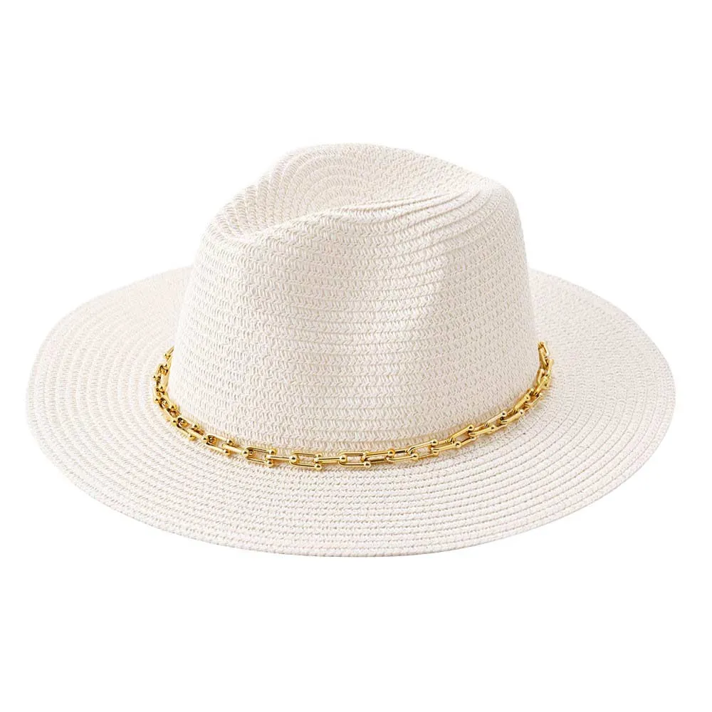 Hardware Chain Band Pointed Straw Hat