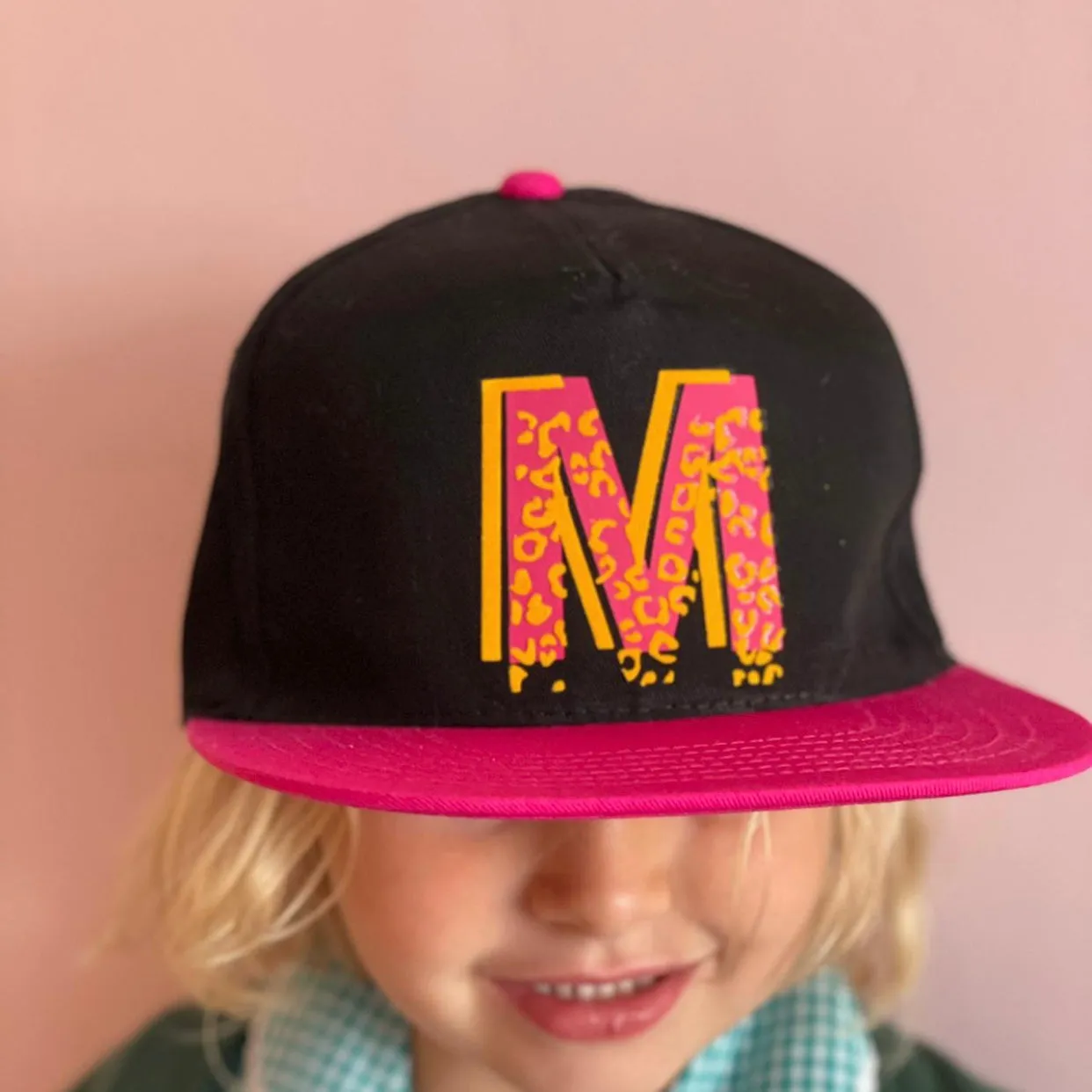 Kids personalised hat- Leopard Initial Snap Back/ Cap