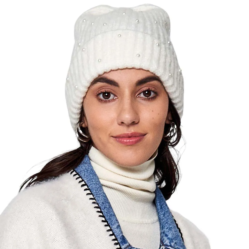 Knitted Pearl Beanie Hat