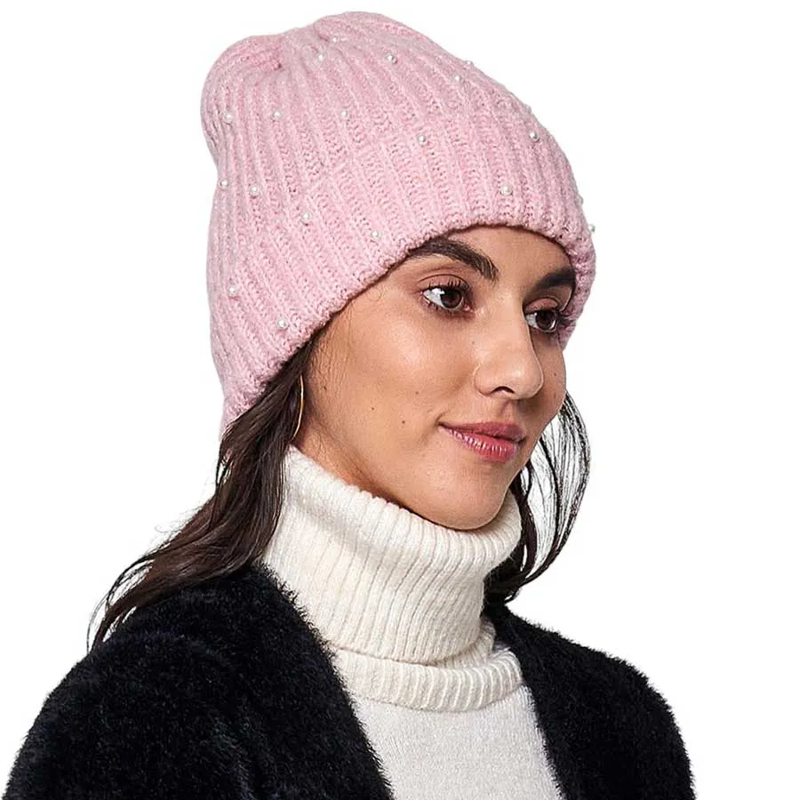 Knitted Pearl Beanie Hat