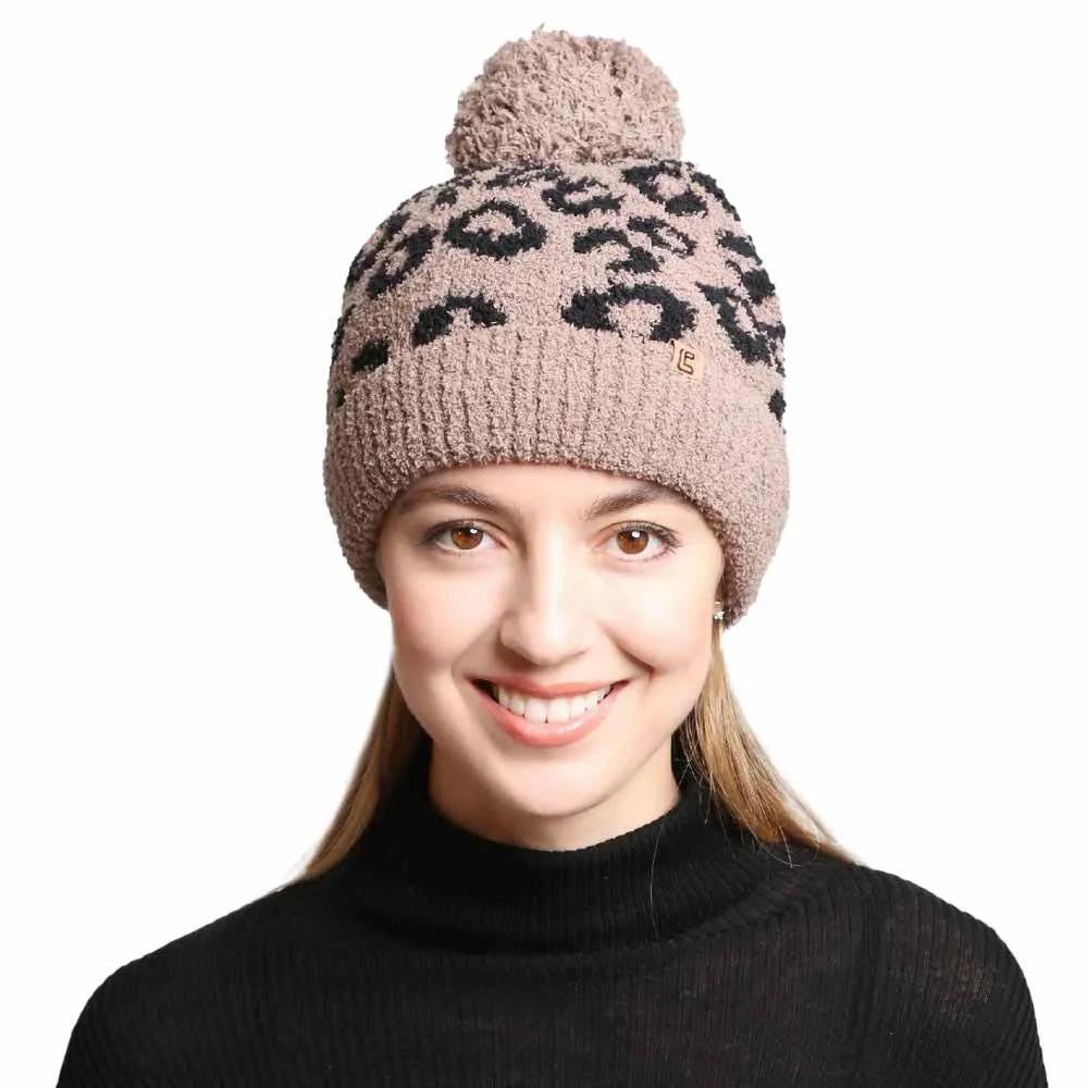 Leopard Lined Pom Pom Beanie