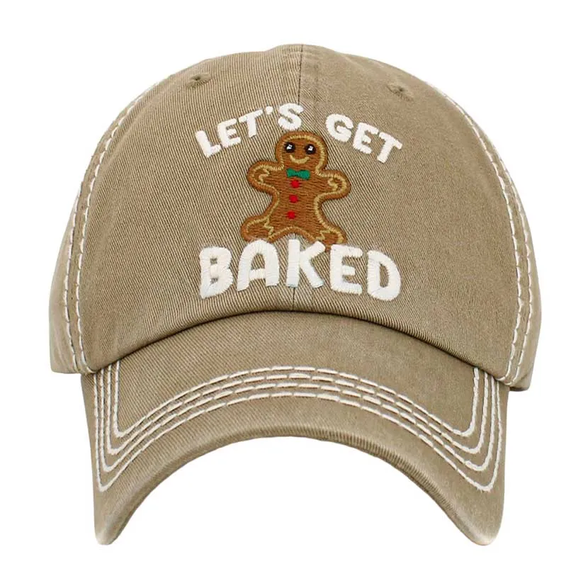 Let's Get Baked Message Gingerbread Man Vintage Baseball Cap