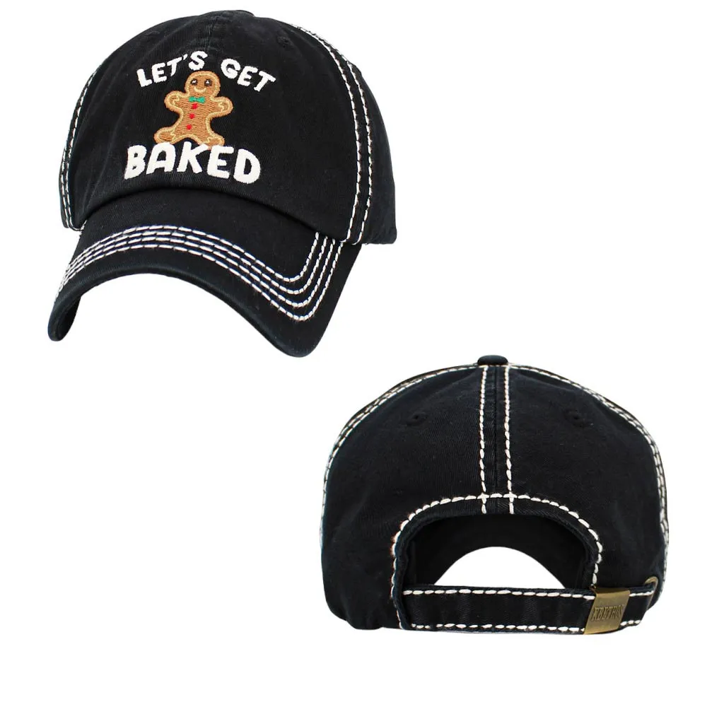 Let's Get Baked Message Gingerbread Man Vintage Baseball Cap