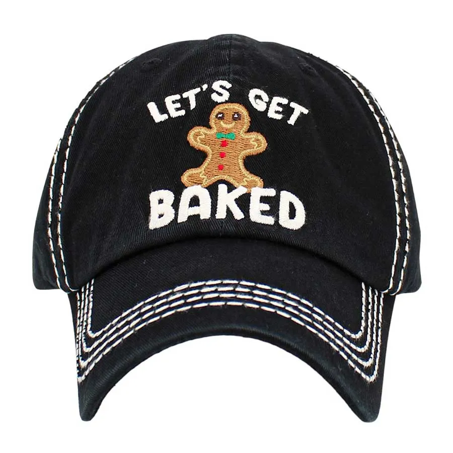 Let's Get Baked Message Gingerbread Man Vintage Baseball Cap