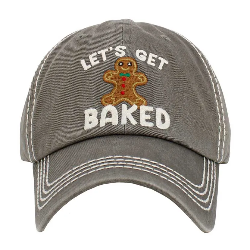 Let's Get Baked Message Gingerbread Man Vintage Baseball Cap