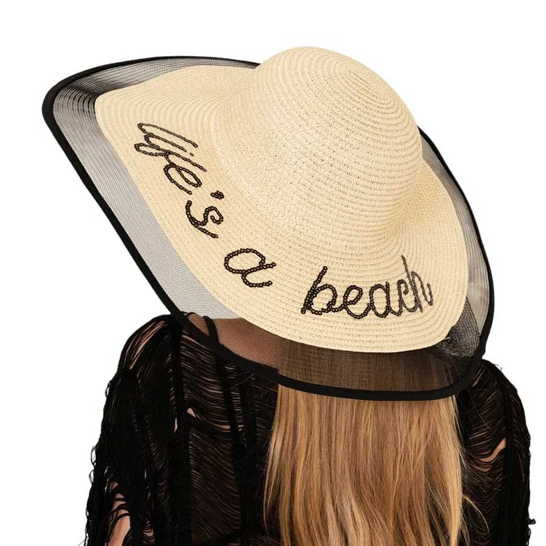 Life is a beach Message Mesh Brim Straw Sun Hat