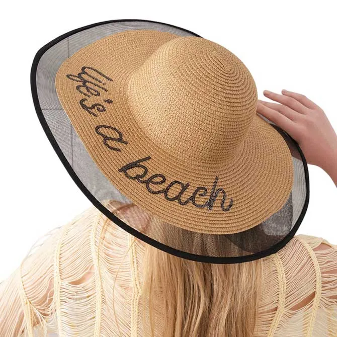 Life is a beach Message Mesh Brim Straw Sun Hat