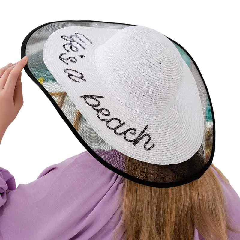 Life is a beach Message Mesh Brim Straw Sun Hat