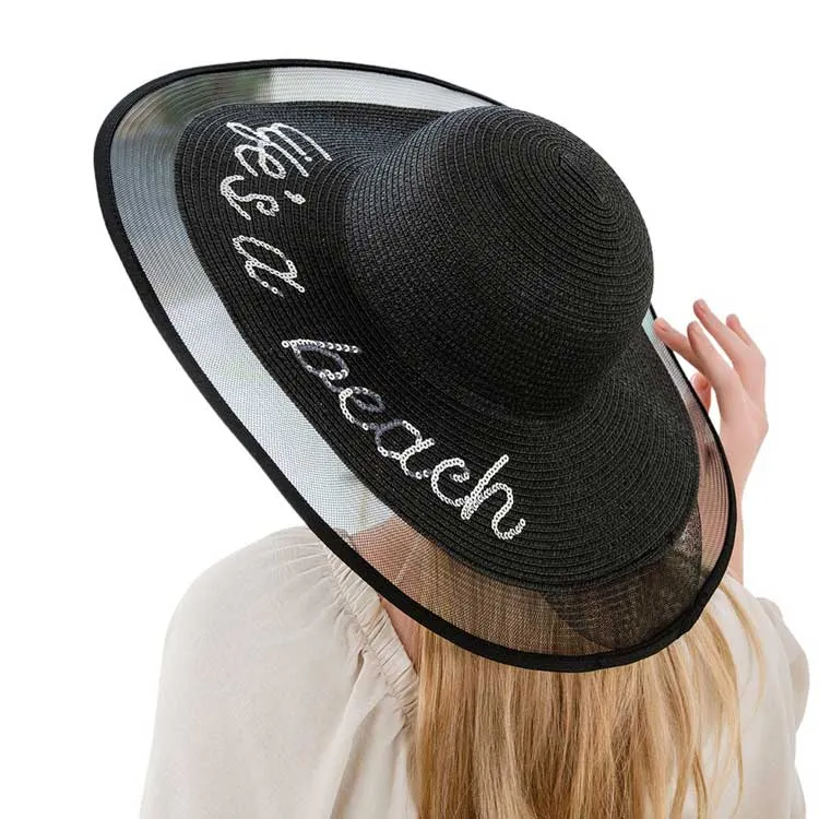 Life is a beach Message Mesh Brim Straw Sun Hat