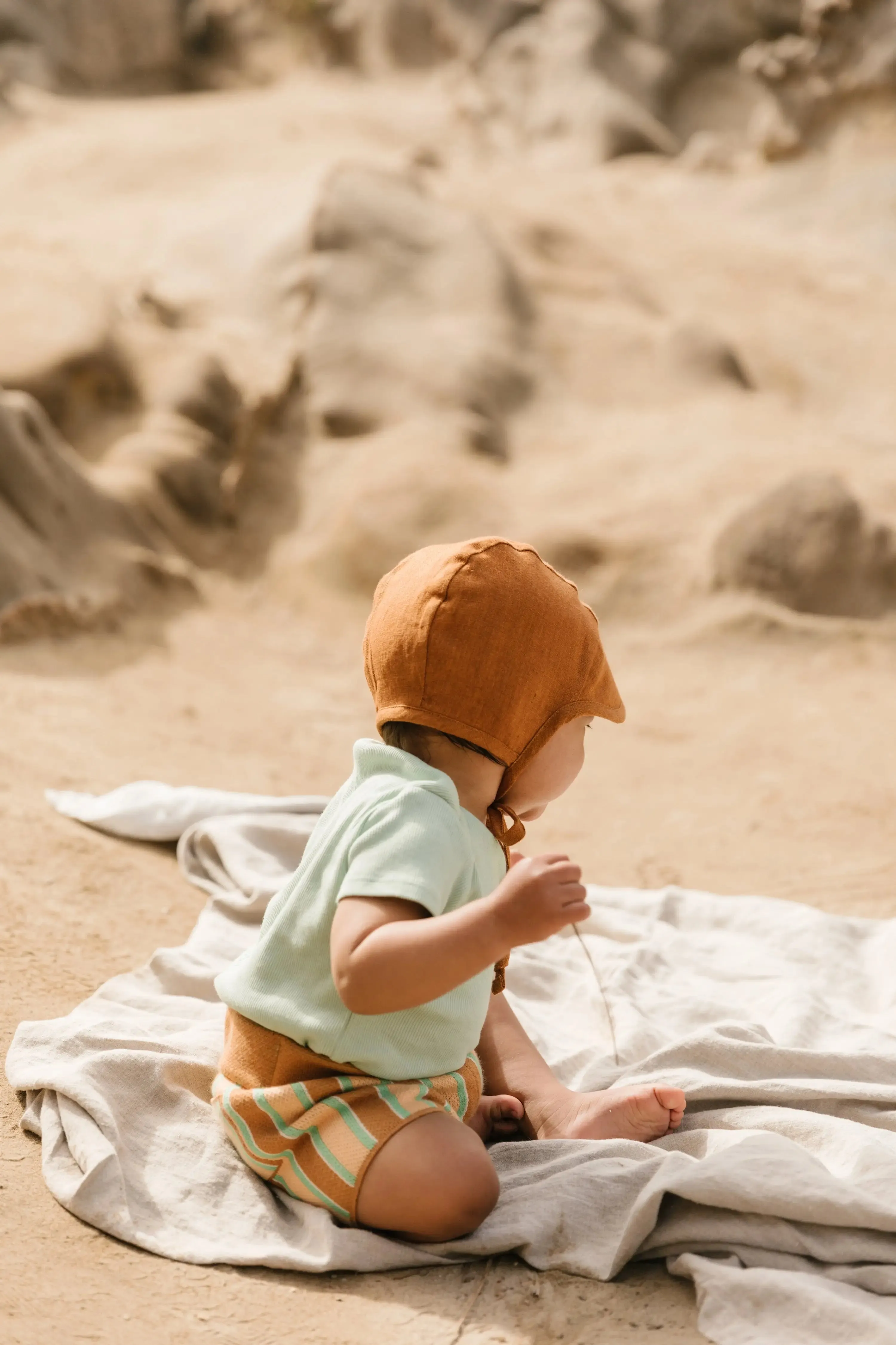 Linen Brimmed Bonnet with Cotton Lining // Rust