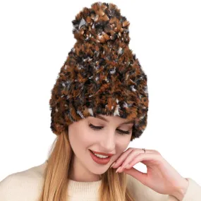 Mixed Color Faux Fur Pom Pom Beanie Hat