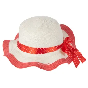 Momo Grow Girls Molly Red Trimmed Floppy Sun Hat with Polka Dot Ribbon