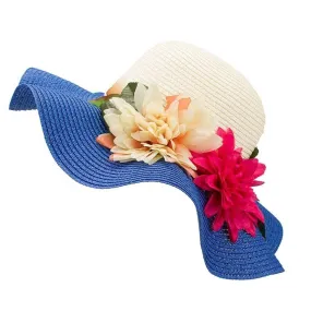 Mother-Daughter Floppy Large Brim Straw Sun Hat with Flowers