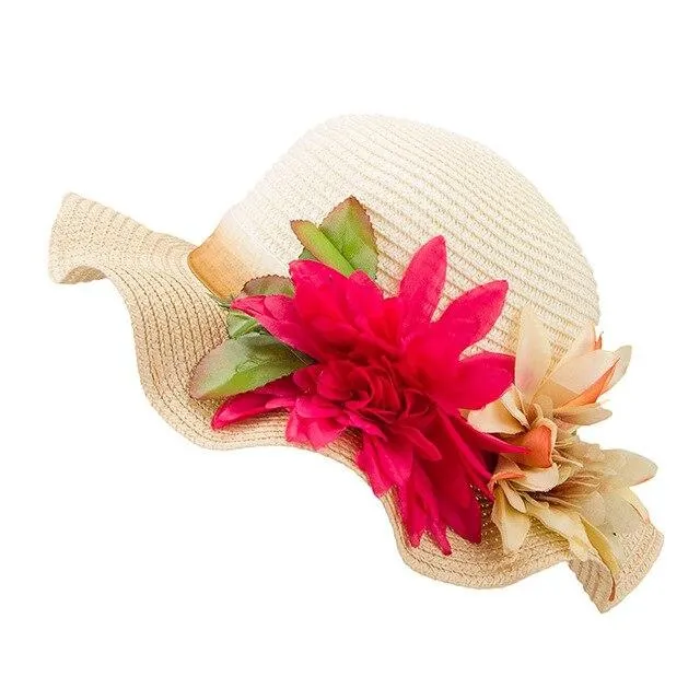 Mother-Daughter Floppy Large Brim Straw Sun Hat with Flowers