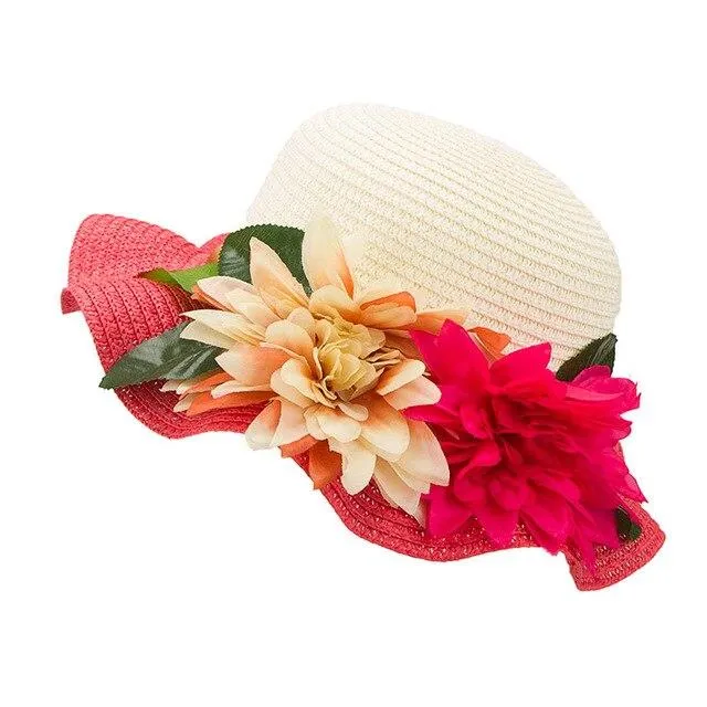 Mother-Daughter Floppy Large Brim Straw Sun Hat with Flowers