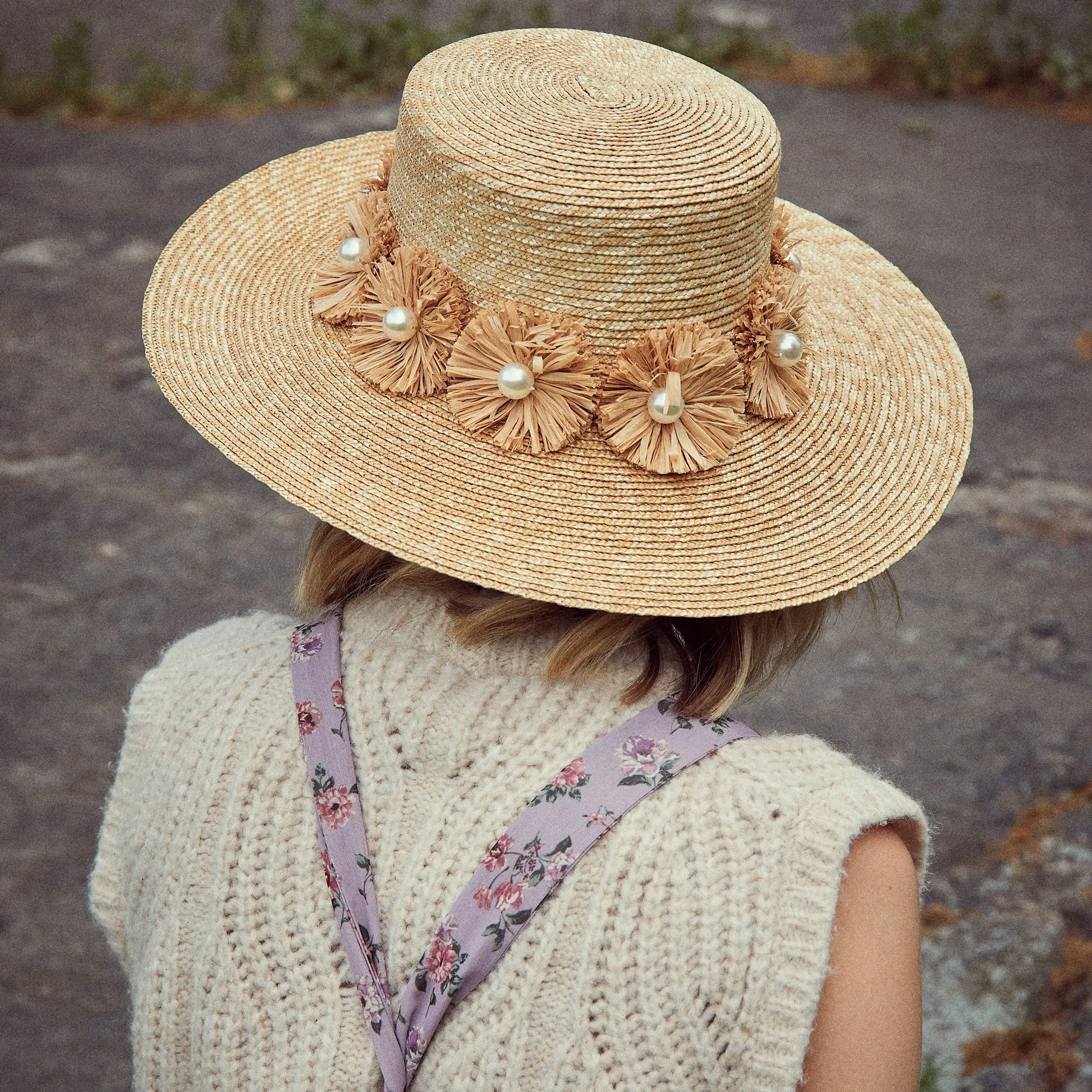 NATURAL CONFETTI EMBELLISHED STRAW HAT