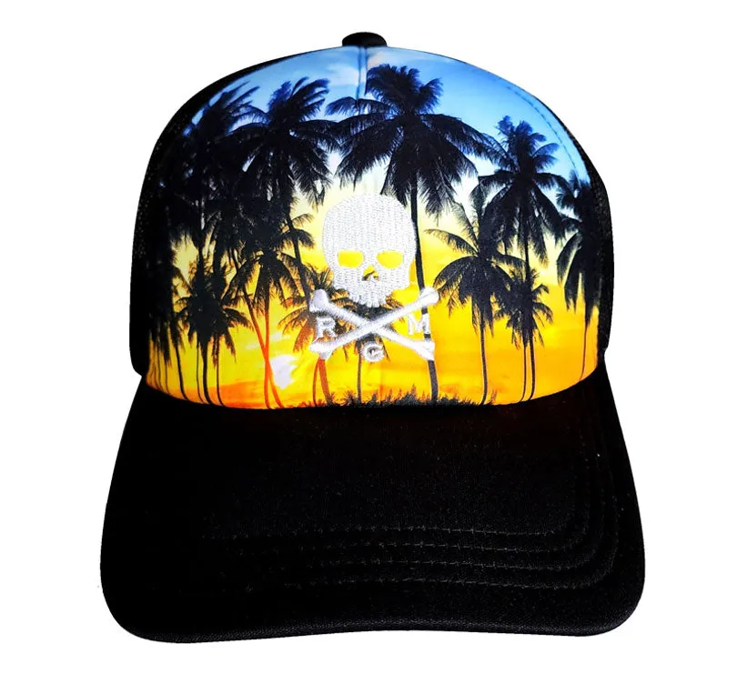 NEW! The RMG Sunset Skull & Bones Trucker Snapback Hat