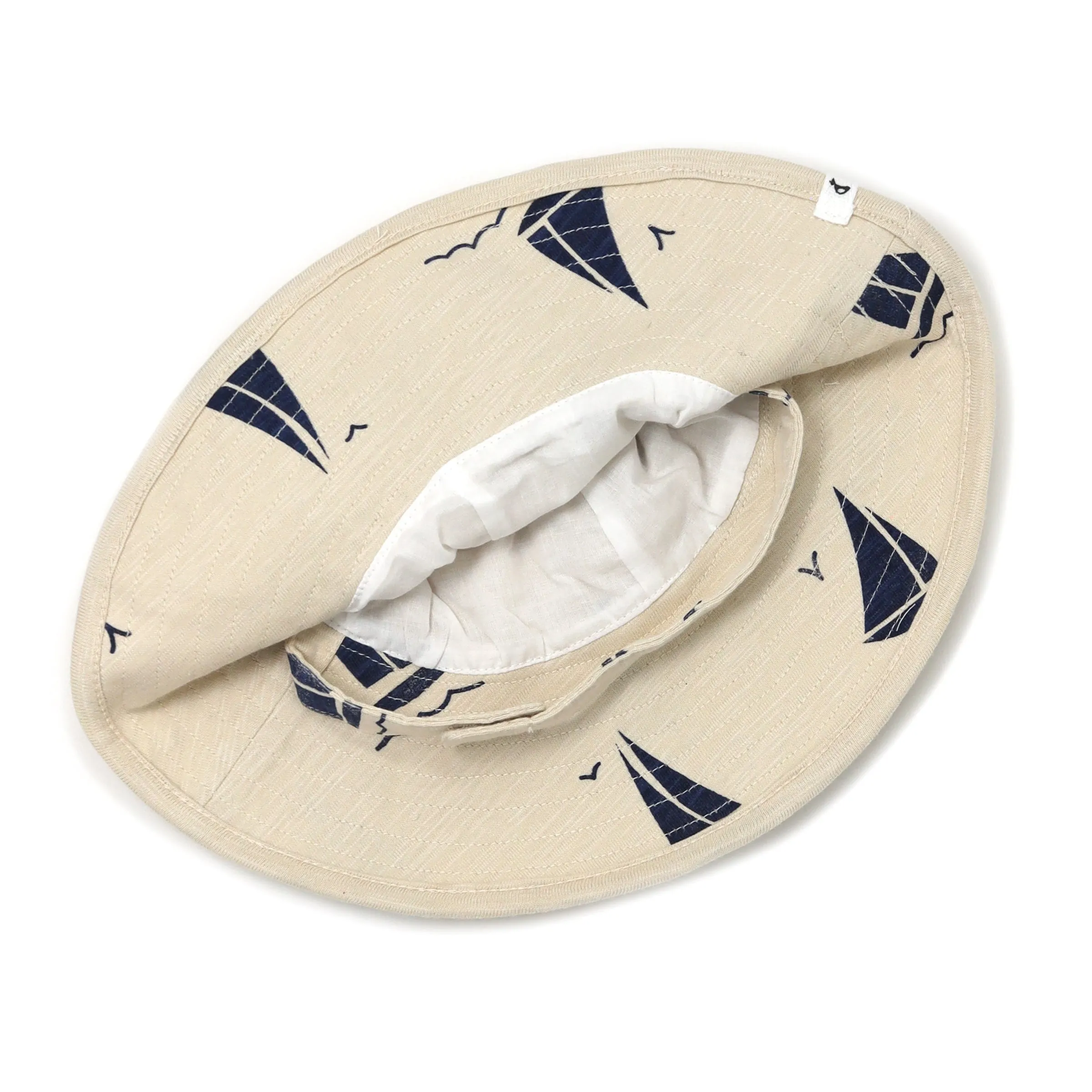 oh baby! Slub Sun Hat - Navy Sailboat Print - Oat