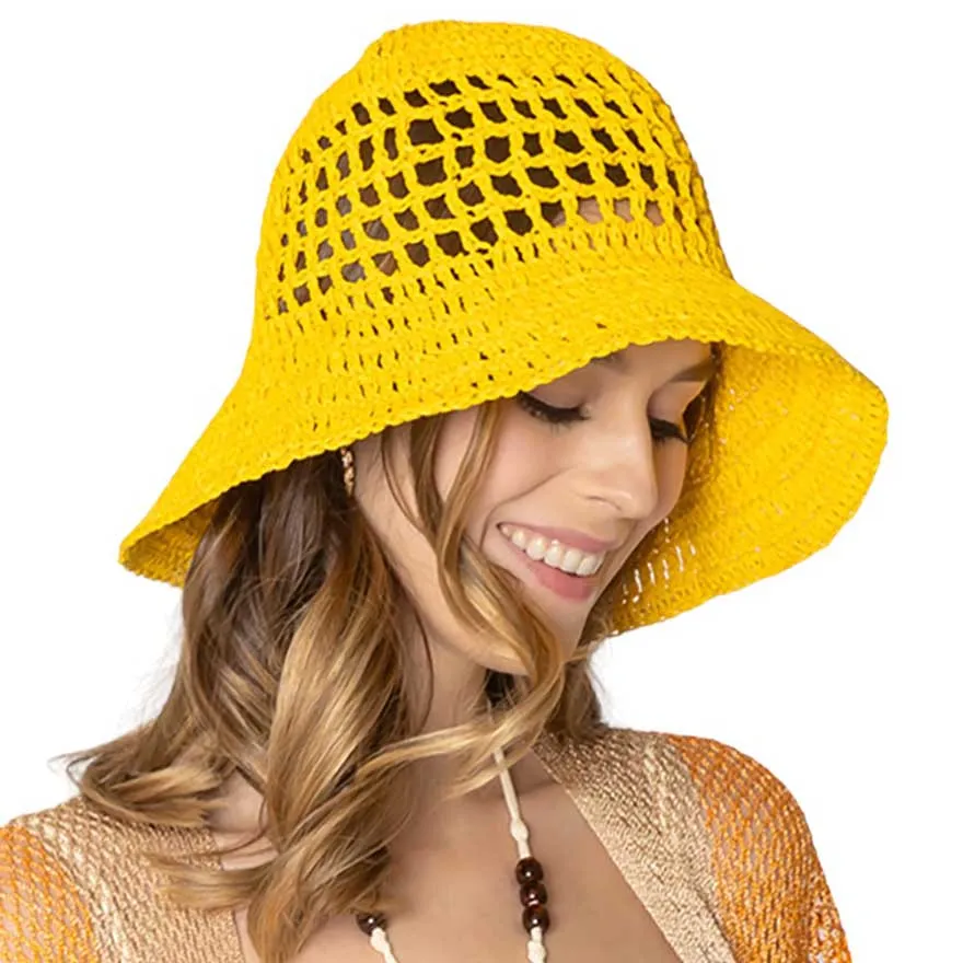 Open Weave Solid Straw Bucket Hat