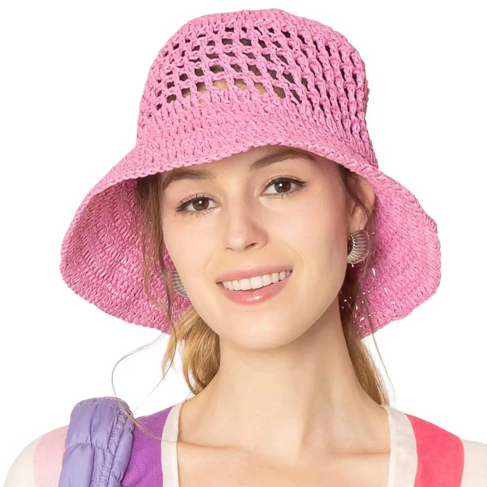 Open Weave Solid Straw Bucket Hat