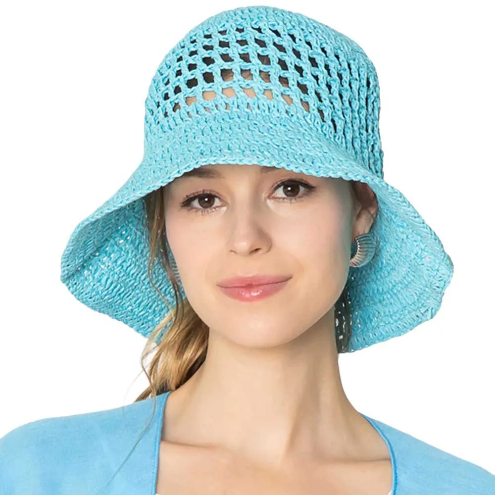 Open Weave Solid Straw Bucket Hat