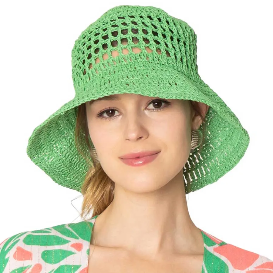 Open Weave Solid Straw Bucket Hat