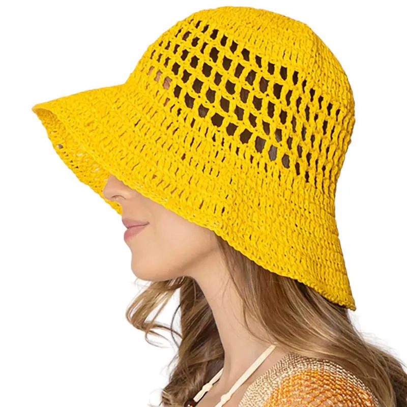 Open Weave Solid Straw Bucket Hat