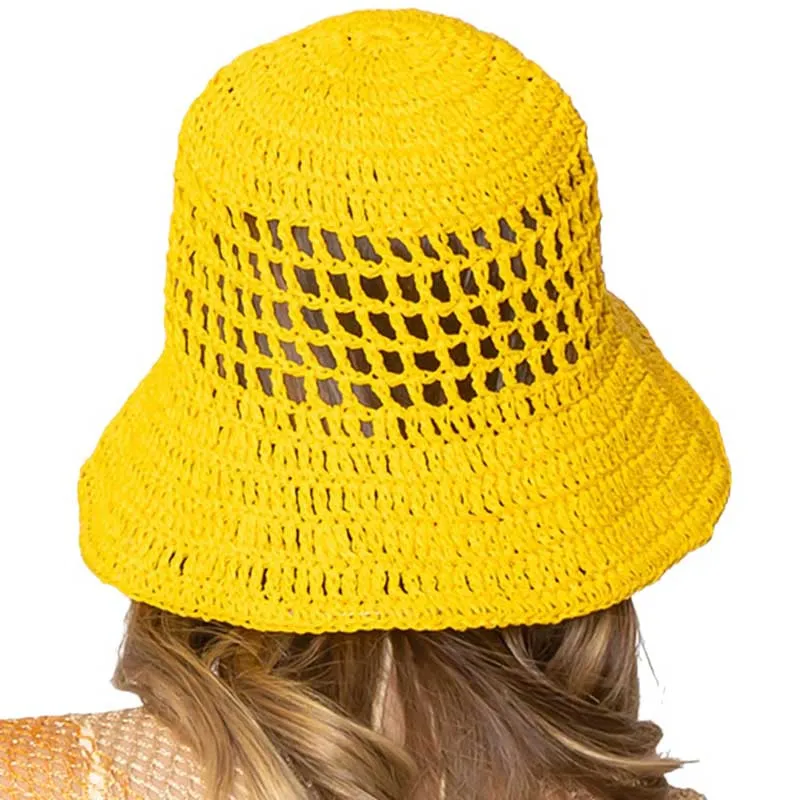 Open Weave Solid Straw Bucket Hat