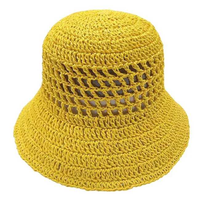 Open Weave Solid Straw Bucket Hat